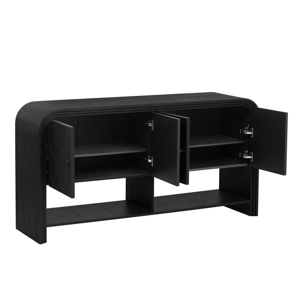 English Elm U_Style woven wood slat console table with solid veneer top, durable MDF frame, 220lb capacity, elegant entryway centerpiece Black N711P269058B