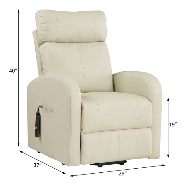 English Elm Ricardo Beige PU Power Lift Recliner with Pocket Coil Seat, Wired Remote, Durable Metal Frame B2726P405679