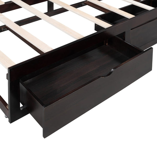 English Elm Wooden Twin Daybed with Pull Out Trundle and Dual Storage Drawers for Guest Rooms Espresso LP000519AAP-1