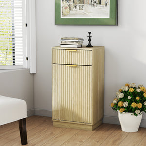 English Elm 10-Gallon Woodgrain Tilt-Out Trash Cabinet with Wave-Texture Drawer, Industrial Metal Accents, Space-Saving Organizer for Kitchen Bath Living Room Oak W2557P319050