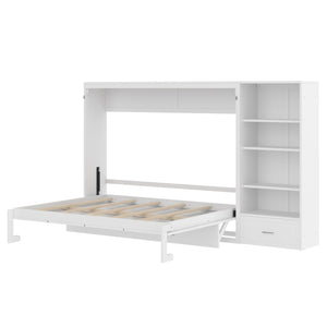 English Elm Queen Murphy Bed with Built-In Shelves, Height-Adjustable Storage & Drawer for Small Spaces White 71.6 L x 21.5 W x 6.1 H N733S309223K