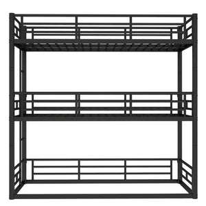 English Elm Twin Triple Metal Bunk Bed Matte Powder Coated Frame with Full Safety Guardrails Black W1580S00578