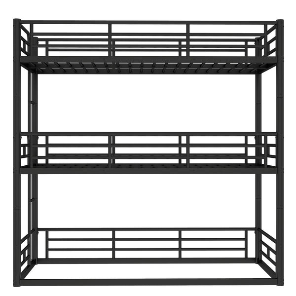 English Elm Twin Triple Metal Bunk Bed Matte Powder Coated Frame with Full Safety Guardrails Black W1580S00578