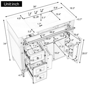 English Elm 36 Inch Freestanding Bathroom Vanity Sage Pine Cabinet Gold Hardware Ceramic Sink White N725P366468K