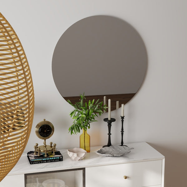 English Elm 70cm Round Wall Mirror Matte White Backboard Minimalist Bathroom Bedroom Decor W3151P265973