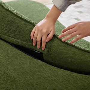 English Elm Curved Two Seat Chenille Sofa Sculptural Wave Design for Studio and Small Living Rooms Green W3612P422592