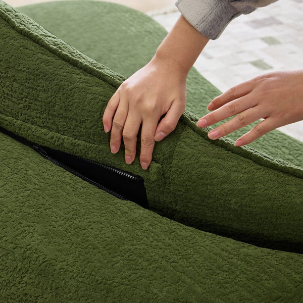 English Elm Curved Two Seat Chenille Sofa Sculptural Wave Design for Studio and Small Living Rooms Green W3612P422592