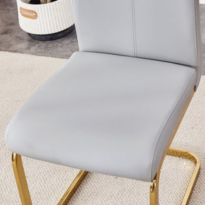 English Elm Table Elegance: 71"X35.4" Clear Glass Dining Set With 8 Light Gray Pu Chairs & Golden Legs W1151S02366-GIGA