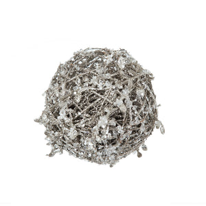 English Elm D4.5" Iced Leaf/Twig Ball Silver Hanging Ornaments Set of 4 — Natural Frosted Texture for Tree Decor Gifts W2078P262451
