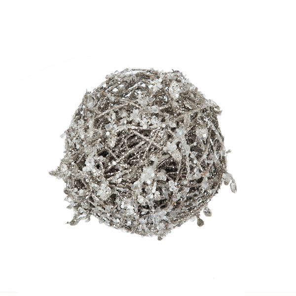 English Elm D4.5" Iced Leaf/Twig Ball Silver Hanging Ornaments Set of 4 — Natural Frosted Texture for Tree Decor Gifts W2078P262451