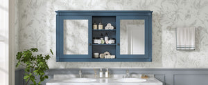 English Elm 55 Inch Wall Mount Medicine Cabinet Dual Mirrored Doors Soft Close Bathroom Vanity Storage Blue N710P401342C