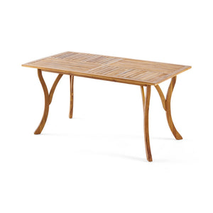 English Elm Outdoor Acacia Wood Dining Set Seats Six with Wicker Chairs and Teak Finish Patio Table N773OD00137B