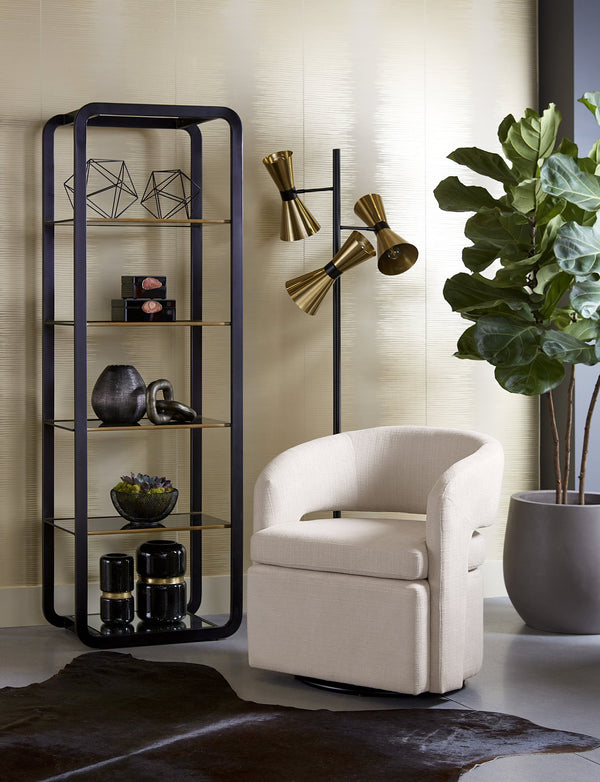 Sunpan Ambretta Bookcase: Elegant Modern Design with Glass Shelves and Mirrored Bottom for Stylish Storage Small - 24W x 15D x 72H