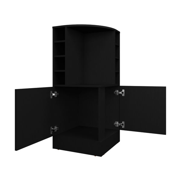 English Elm Hobart Bar Cabinet Black — Corner-Saving Engineered Wood Wine Storage with 6 Bottle Slots & Dual Doors B092P269906