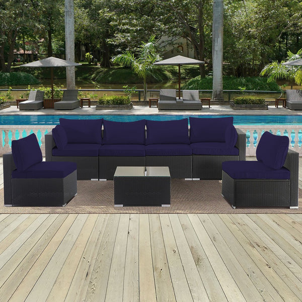 English Elm Cushion Chaise Lounge 75" Black White Striped Outdoor Seat and Back with Zipper, Removable Cover Navy Blue W419P199030