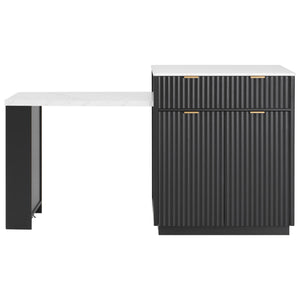 English Elm K&K Fluted Kitchen Island with Extendable Dining Table, Art Deco Mid-Century Design, Built-In Power Hub, Gold Handle Black N707S000018B