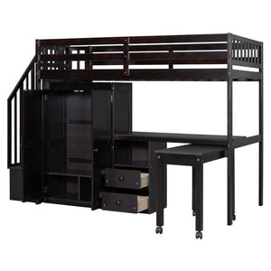 English Elm Queen Murphy Bed with Integrated Desk Cabinet Shelves Space Saving Studio Solution Espresso N708S00013P