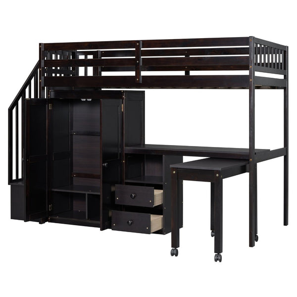 English Elm Queen Murphy Bed with Integrated Desk Cabinet Shelves Space Saving Studio Solution Espresso N708S00013P