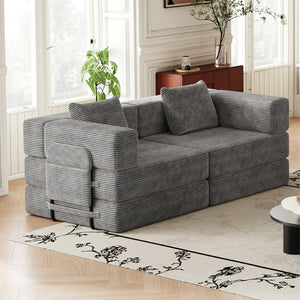 English Elm 72.4 Inch Corduroy Convertible Floor Sofa Bed with Storage Pockets for Any Room W3505P355571