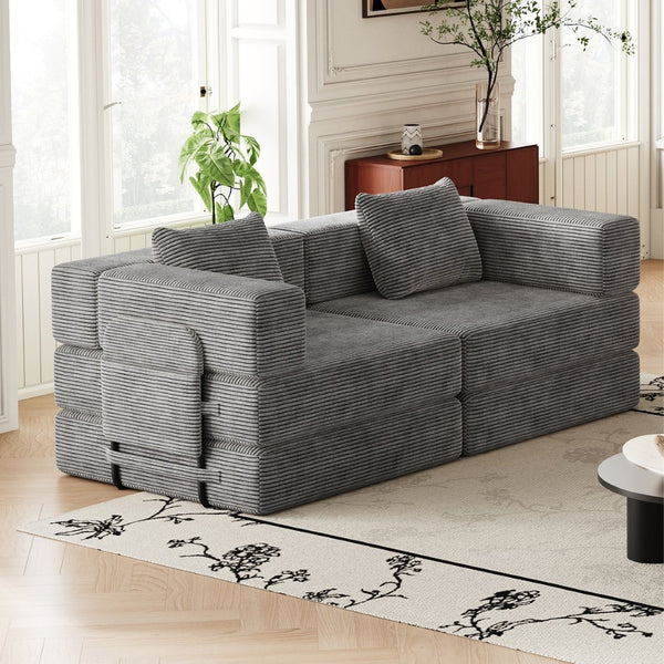 English Elm 72.4 Inch Corduroy Convertible Floor Sofa Bed with Storage Pockets for Any Room W3505P355571