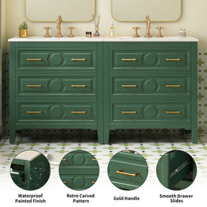 English Elm 60'' Freestanding Bathroom Vanity With Ceramic Sink, Charming Green Finish & Ample Storage Space N710SS00003F