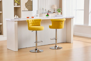 English Elm COOLMORE Velvet Bar Stool with Anti-Slip Large Base, Adjustable 360° Swivel, Plush Foam Comfort Yellow W1539P320508