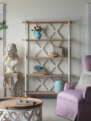 English Elm 47x16.5x75" Five Tier Fir Wood Bookcase Ornate Farmhouse Open Shelving Display Unit W2078P484434