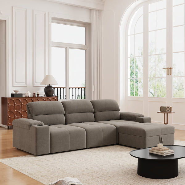 English Elm Modern Modular L-shaped sectional sofa 105-inch cloud deep-seat 4-seat cotton comfort with ottoman and storage Brown W3820S00009
