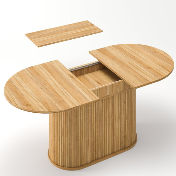 English Elm 55.11"-70.86" Extendable Dining Table with Sculpted Striped Legs Seats Six in Modern Style Natural W757P411747