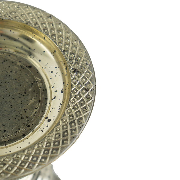 English Elm D6.1x14.8" Antiqued Silver Ribbed Glass Pillar Candle Holder with Round Base — Elegant Home Accent W2078P390746