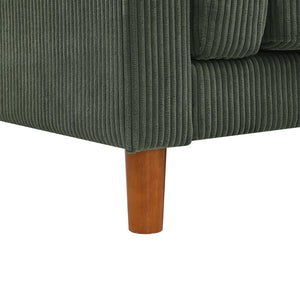 English Elm Corduroy Ribbed Upholstered Sofa with Square Arms Wooden Legs for Living Room Dark Green B2748P412602