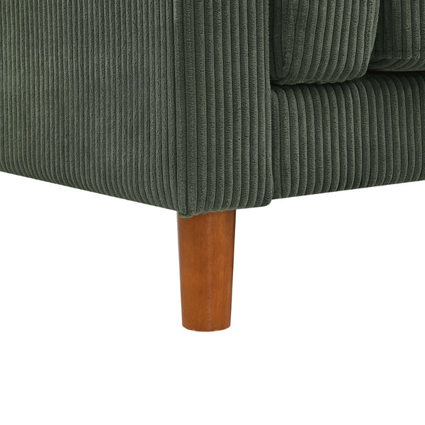 English Elm Corduroy Ribbed Upholstered Sofa with Square Arms Wooden Legs for Living Room Dark Green B2748P412602