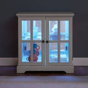 English Elm Led Curio Display Cabinet - Elegant Antique White Showcase With Adjustable Shelves & Bluetooth Lighting W1758P387892