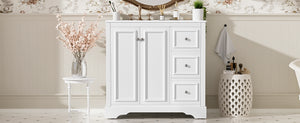 English Elm 36'' Transitional Bathroom Vanity with Ceramic Sink, Solid Wood Frame, Adjustable U-Shelf & Soft-Close Doors White N729P292966K