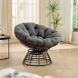 English Elm Comfortable Rattan Papasan Swivel Chair Overstuffed Cushion Bohemian Lounge Seating W640P443551