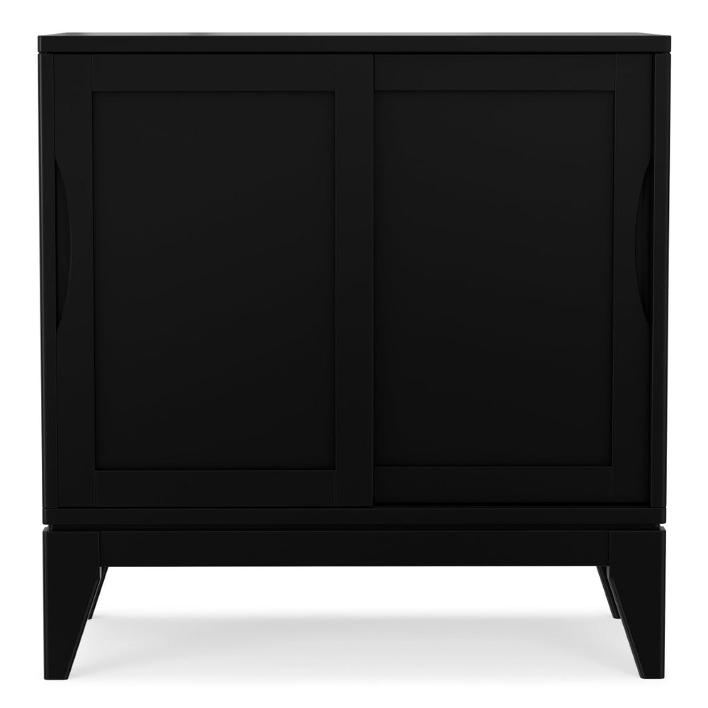 English Elm Harper Rubberwood Low Cabinet Mid-century Modern Sliding Doors Adjustable Shelved Storage B136P436061