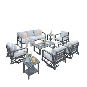 English Elm Fr Outdoor 7 Piece Aluminum Patio Set with Swivel Rockers and Memory Foam Cushions T5925S00003