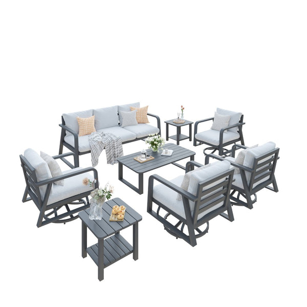 English Elm Fr Outdoor 7 Piece Aluminum Patio Set with Swivel Rockers and Memory Foam Cushions T5925S00003