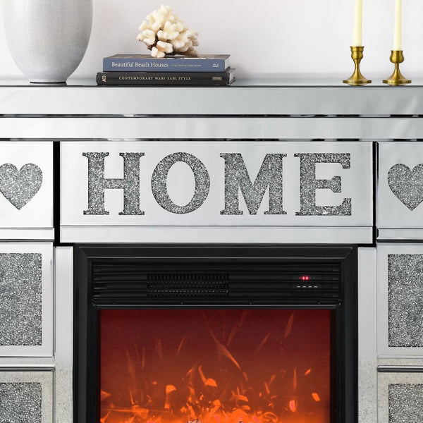 English Elm W 46" Acrylic Diamond Mirror Electric Fireplace Cabinet With 3D Led Flames & Stylish Dual Heat Settings W1005S00004-GIGA