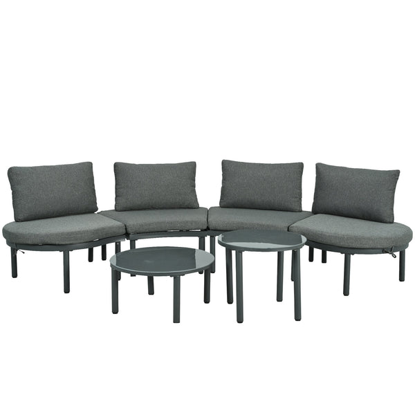 English Elm TOPMAX 6-Piece Modular Patio Sofa Set with 2 High-Low Coffee Tables, PE Wicker, Tempered Glass, Cushioned Comfort and Versatile Outdoor Configuration Gray SP100028AAE