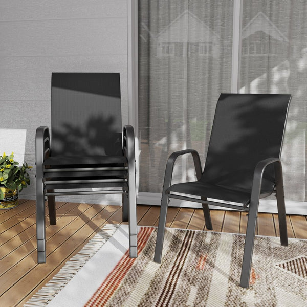 English Elm Outdoor Teslin Patio Chair Wide Ergonomic Seat Rust Proof Frame Commercial Grade Black W3979P392982