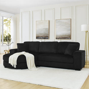 English Elm Corduroy Modular L-Shaped Convertible Sleeper Sofa With Tufted Design & Movable Footstool - Black W487S00346