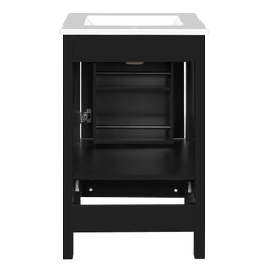 English Elm 20-Inch Compact Bathroom Vanity with Ceramic Sink, Soft-Close Storage, Divider Drawer & Easy Plumbing Access Black N729P334847B