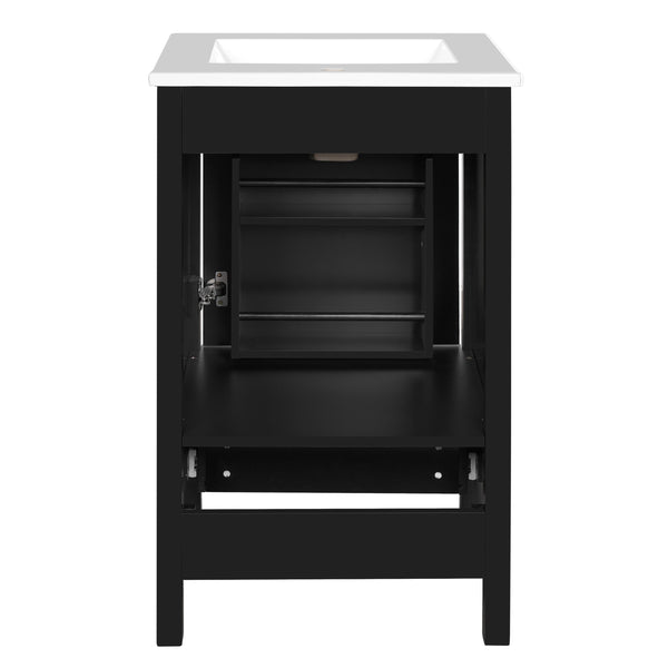 English Elm 20-Inch Compact Bathroom Vanity with Ceramic Sink, Soft-Close Storage, Divider Drawer & Easy Plumbing Access Black N729P334847B