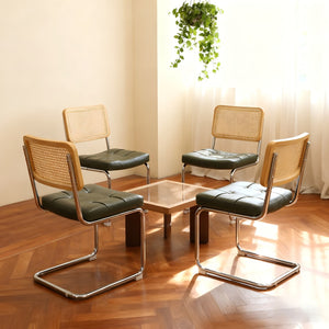 English Elm Dining Chairs Set of 4 Velvet Seat Woven Rattan Back Chrome Cantilever Frame Dark Green W2105S00002