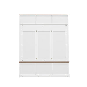 English Elm Vibe Haus Farmhouse Hall Tree with Bench Shoe Storage Hooks and Open Cubbies N724P380402K