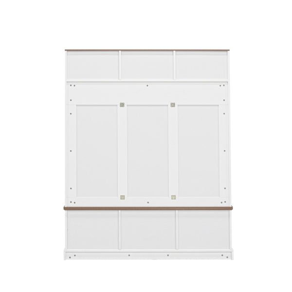 English Elm Vibe Haus Farmhouse Hall Tree with Bench Shoe Storage Hooks and Open Cubbies N724P380402K
