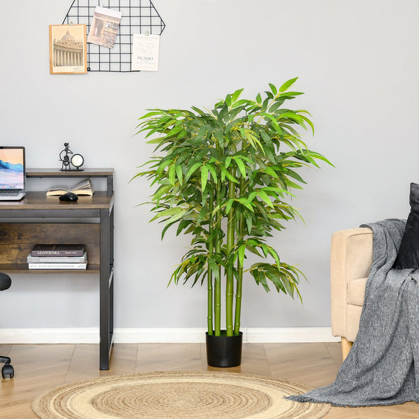 English Elm HOMCOM Lifelike 4.5FT Artificial Bamboo Tree in Black Nursery Pot, 924 Leaves, Maintenance-Free Elegance W2225P229160