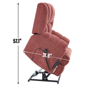 English Elm Dual Motor Power Lift Recliner Chenille Chair with Massage Heat and Infinite Positions Red W3224P288311