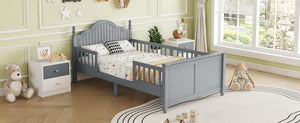 English Elm Twin Low Profile Kids Platform Bed Solid Pine Frame with Guardrails and Storage Grey W2593P411270